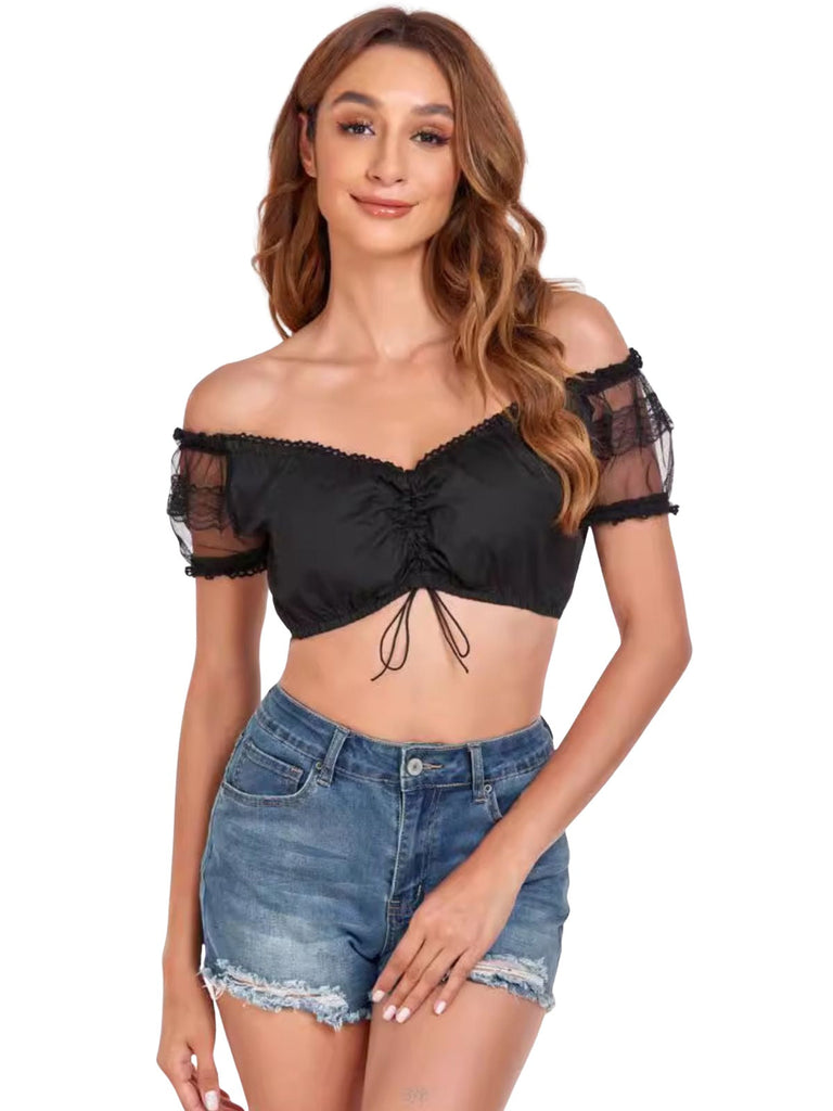 1950er Oktoberfest Solide Spitze Rüschen Gerüschtes Crop Top