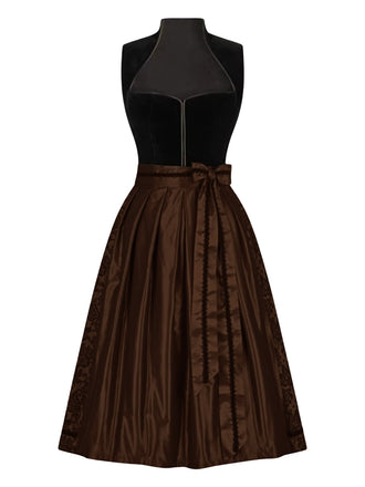 Braun 1950er Oktoberfest Dirndl Häkelsamt Kleid & Satin Plissiertes Schürze