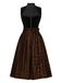 Braun 1950er Oktoberfest Dirndl Häkelsamt Kleid & Satin Plissiertes Schürze