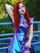Blau Alien Kostüm 1980er Metallisch Futuristisch Party Mini Kleid
