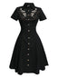 [Vorverkauf] Schwarz 1940er Baumwolle Blumen Besticktes Westlicher Stil Kleid
