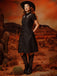 Schwarz 1940er Baumwolle Blumen Besticktes Westlicher Stil Kleid