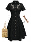 [Vorverkauf] Schwarz 1940er Baumwolle Blumen Besticktes Westlicher Stil Kleid