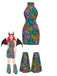 [Vorverkauf] Multicolor 1960er Regenbogen Spinnennetz Halter Enges Kleid