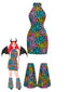 [Vorverkauf] Multicolor 1960er Regenbogen Spinnennetz Halter Enges Kleid