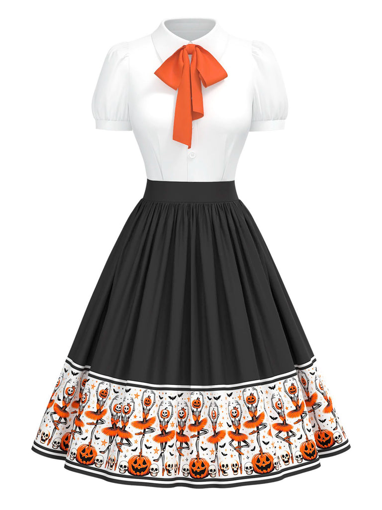 [Vorverkauf] Multicolor 1950er Halloween Tanzen Skeleton Krawattenhals Kleid