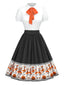 [Vorverkauf] Multicolor 1950er Halloween Tanzen Skeleton Krawattenhals Kleid