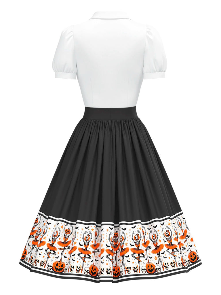 [Vorverkauf] Multicolor 1950er Halloween Tanzen Skeleton Krawattenhals Kleid