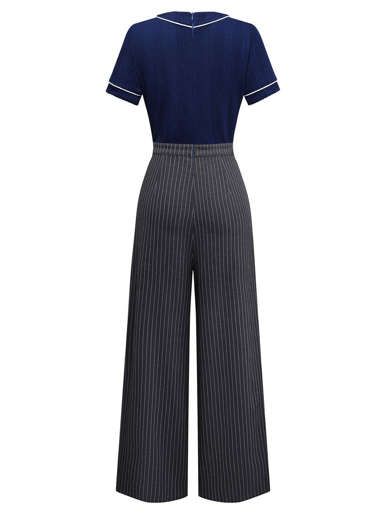 [Vorverkauf] Blau 1960er Matrosenkragen Stricken Spitze jumpsuit