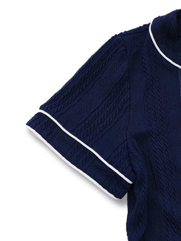 [Vorverkauf] Blau 1960er Matrosenkragen Stricken Spitze jumpsuit
