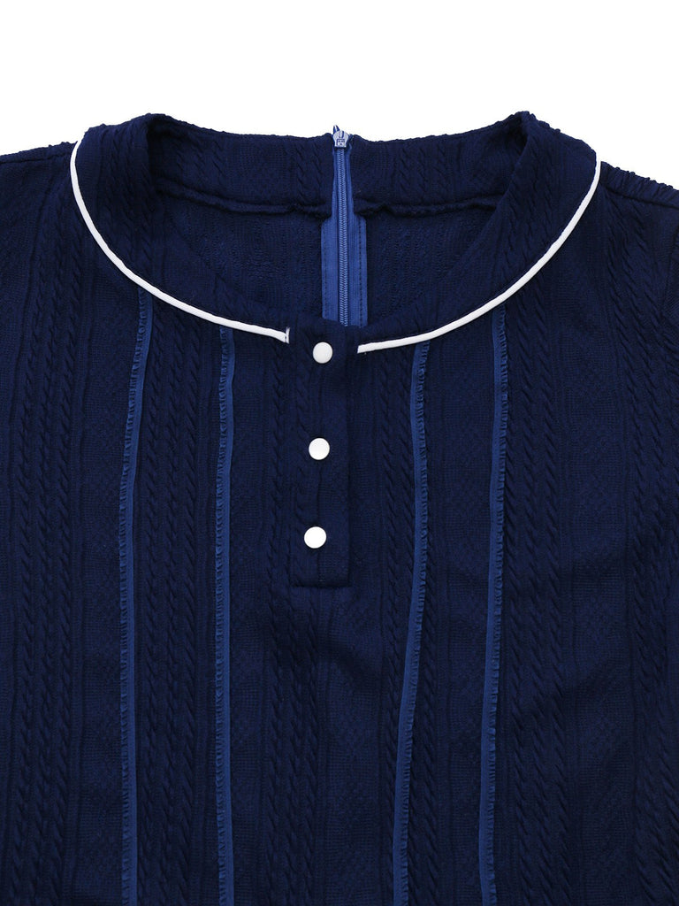 [Vorverkauf] Blau 1960er Matrosenkragen Stricken Spitze jumpsuit