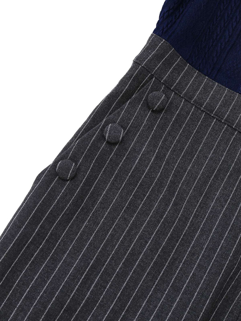 [Vorverkauf] Blau 1960er Matrosenkragen Stricken Spitze jumpsuit