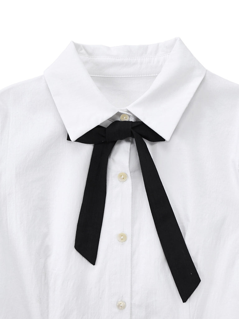 Weiß 1960er Puffärmel Bogen Tie Bluse