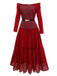 [Vorverkauf] Rot 1940er Plaid Netz Patchwork Schulterfrei Kleid
