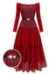 [Vorverkauf] Rot 1940er Plaid Netz Patchwork Schulterfrei Kleid