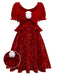 [Vorverkauf] Rot 1980er Paillette Bogen Puffärmel Babydoll Kleid