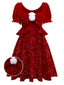 [Vorverkauf] Rot 1980er Paillette Bogen Puffärmel Babydoll Kleid