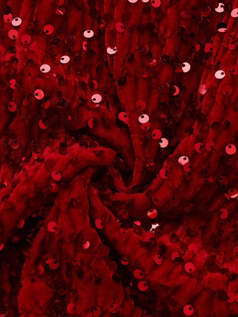 [Vorverkauf] Rot 1980er Paillette Bogen Puffärmel Babydoll Kleid
