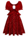[Vorverkauf] Rot 1980er Paillette Bogen Puffärmel Babydoll Kleid