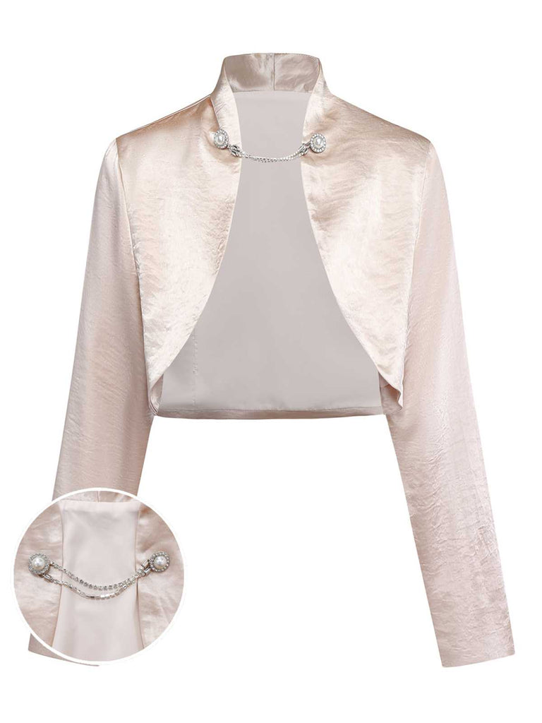 [Vorverkauf] Sekt 1950er Perle Chain Satin Kurze Jacke