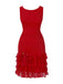 [Vorverkauf] Rot 1930s Funkeln Spitze Stufen Bootskragen Kleid