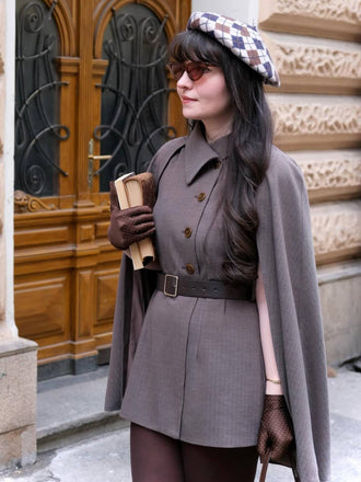 1940er Revers Gürtel Jacke Mit Abnehmbarer Umhang