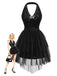 [Vorverkauf] 2PCS Schwarz 1960er Pailletten Halter Kleid & Netz Rock