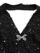 [Vorverkauf] Schwarz 1960er Halter Bogen Pailletten Kleid