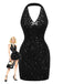 [Vorverkauf] Schwarz 1960er Halter Bogen Pailletten Kleid