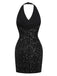 [Vorverkauf] Schwarz 1960er Halter Bogen Pailletten Kleid