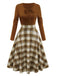 Braun 1950er Krawattenhals Stricken Plaid Kleid