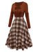 [Vorverkauf] Braun 1950er Krawattenhals Stricken Plaid Kleid