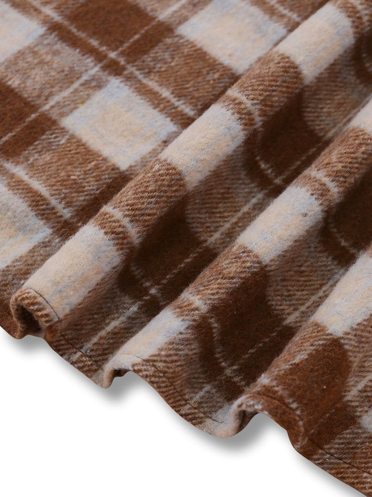 [Vorverkauf] Braun 1950er Krawattenhals Stricken Plaid Kleid