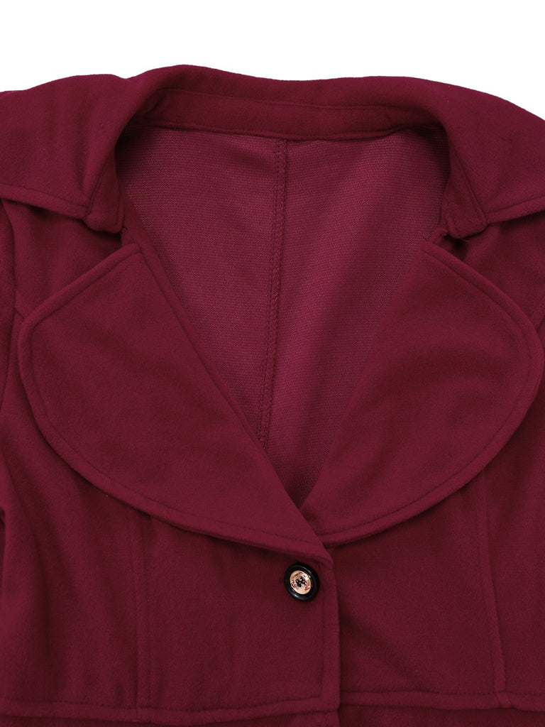 [Vorverkauf] Rot 1940er Kunstwolle Gekerbter Kragen Lang Mantel