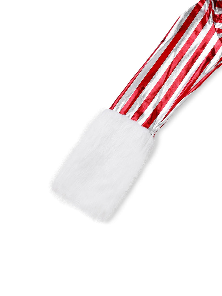 Rot 1960er Zuckerstange Streifen Kapuze Kleid & Beinwärmer