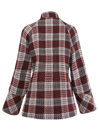 Rot 1950er Karo Tweed Stehkragen Mantel