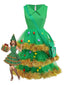 Grün 1950er Weihnachten Baum Abgestuft Kleid Set