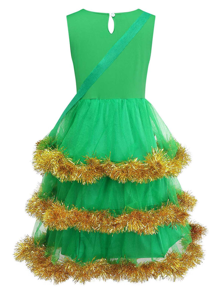 Grün 1950er Weihnachten Baum Abgestuft Kleid Set