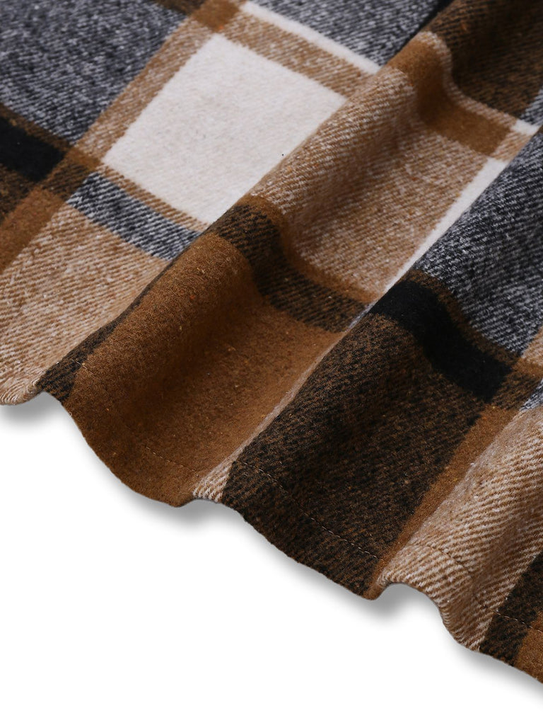 Khaki 1950er Plaid Langarm Irregulär Jacke