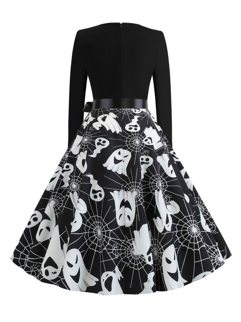 1950er Halloween Kürbis Spinnennetz Blütenblatthals Kleid