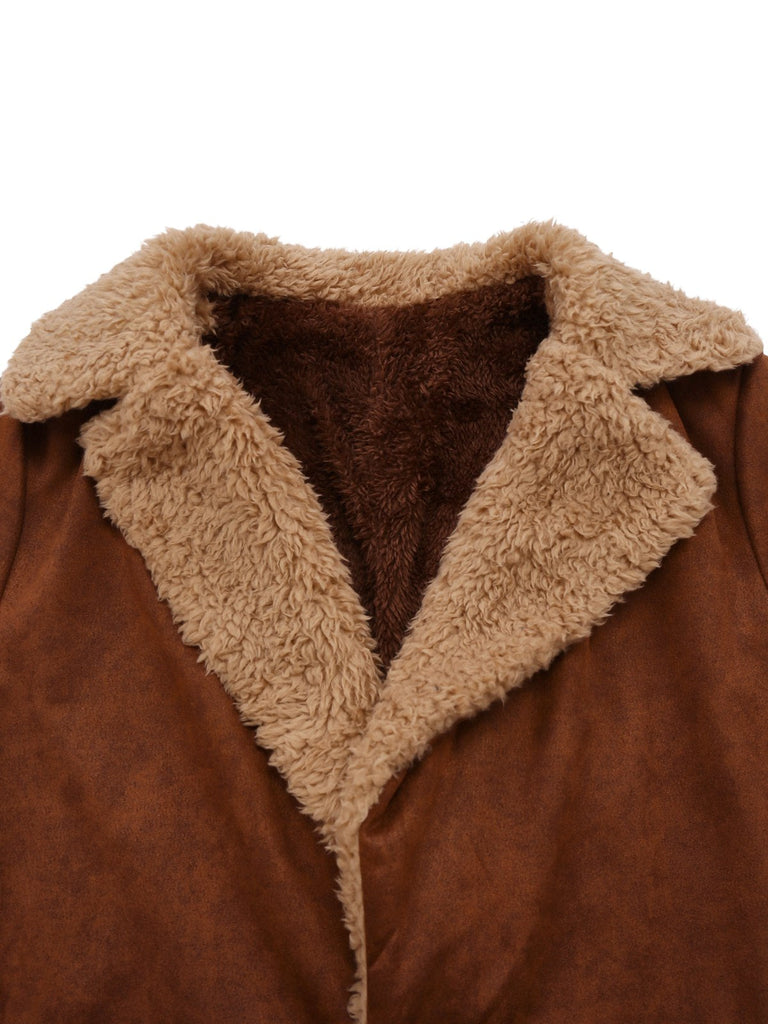 Braun 1950er Wildlederimitat Kerbkragen Taste Trench Mantel
