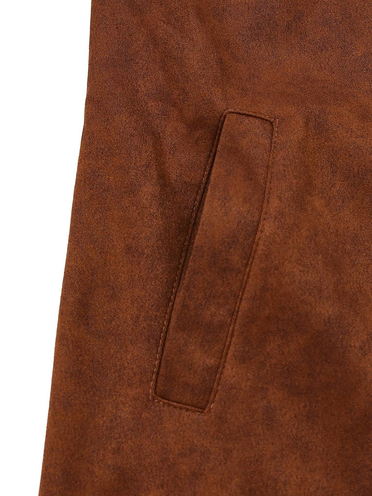 Braun 1950er Wildlederimitat Kerbkragen Taste Trench Mantel