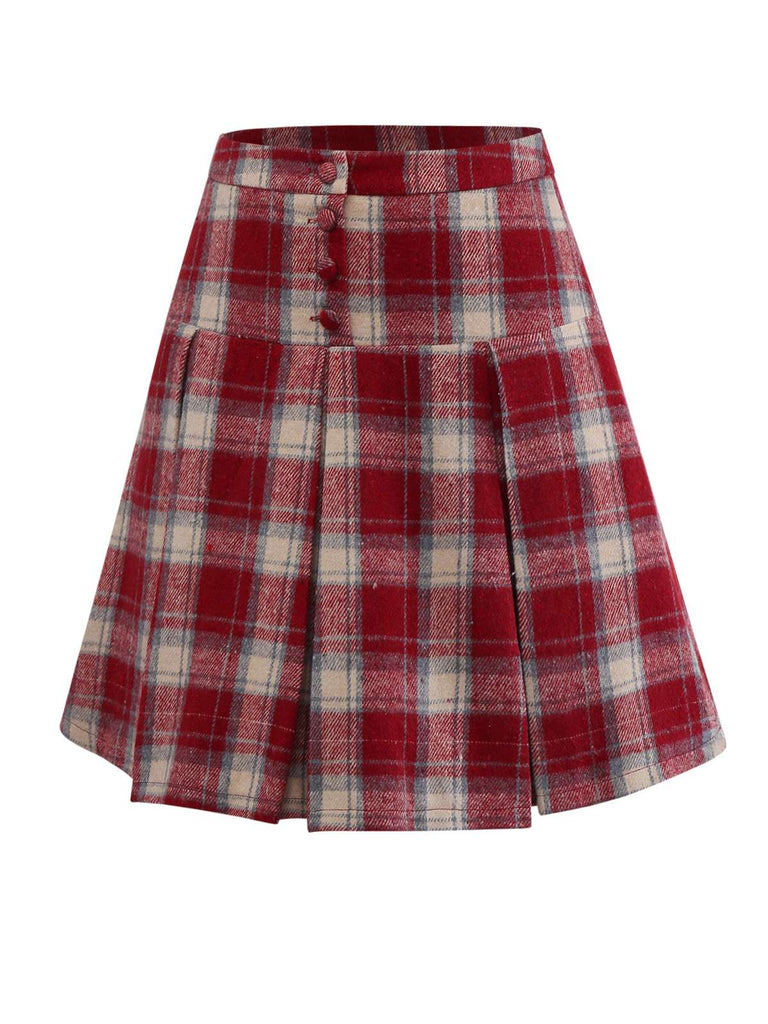 [Vorverkauf] 2PCS Weiß & Rot 1960er Faux-Wolle Jacke & Plissiertes Rock