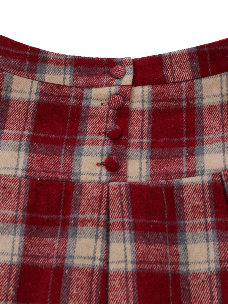 [Vorverkauf] 2PCS Weiß & Rot 1960er Faux-Wolle Jacke & Plissiertes Rock