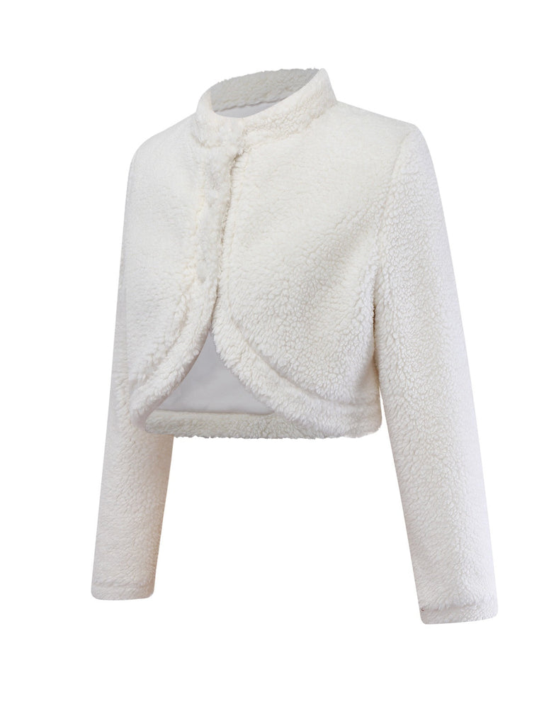 [Vorverkauf] 2PCS Weiß & Rot 1960er Faux-Wolle Jacke & Plissiertes Rock