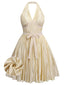 [Vorverkauf] [Übergröße] Gold 1940er Bogen Halter Plissiertes Kleid