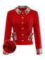 [Vorverkauf] Rot 1970er Tartan Plaid Bogen Stricken Strickjacke