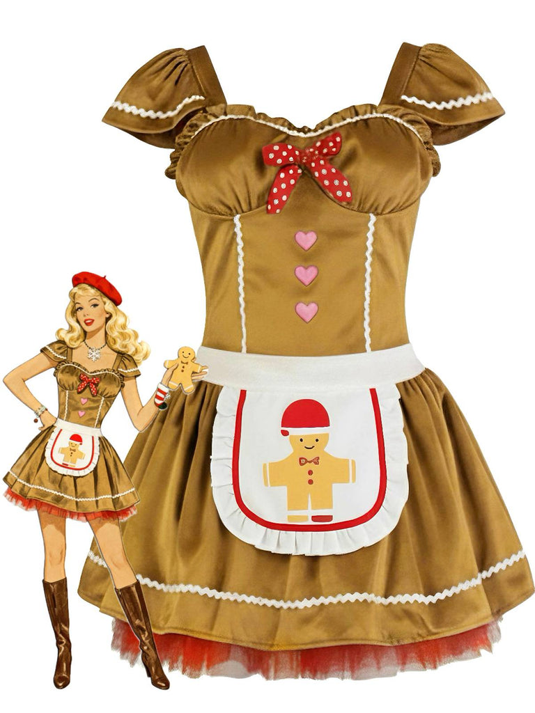 Khaki 1970er Lebkuchen Samt Kleid & Mini Rock