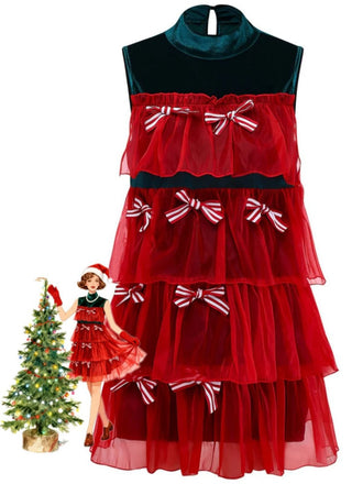 Rot 1960er Netz Bogen Weihnachten Baum Kleid