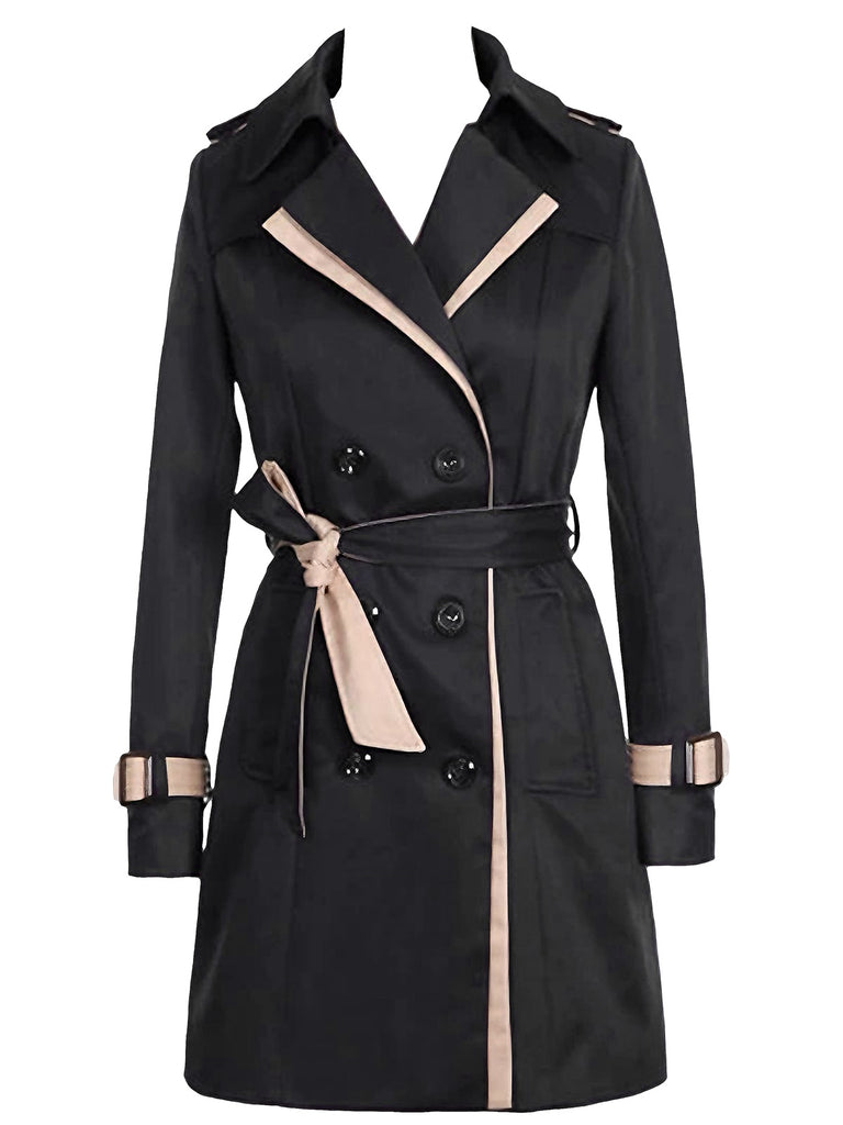 Vintage 1970er Farbblock Zweireihig Trench Mantel